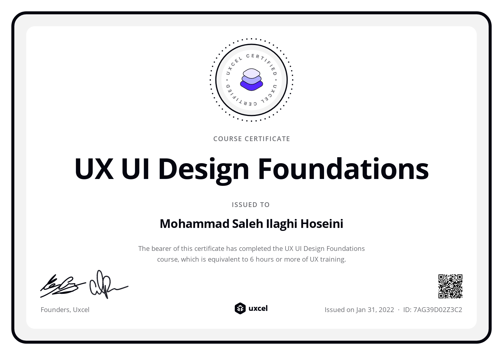 Mohammad Saleh Ilaghi Hoseini's certificate